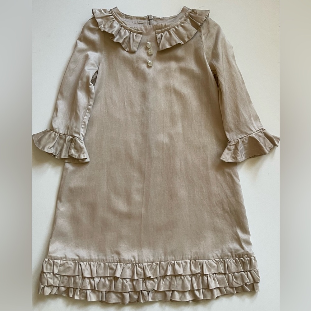 Marie Chantal Cream Silky Dress with Ruffles - Size 6 - Picture 3 of 16